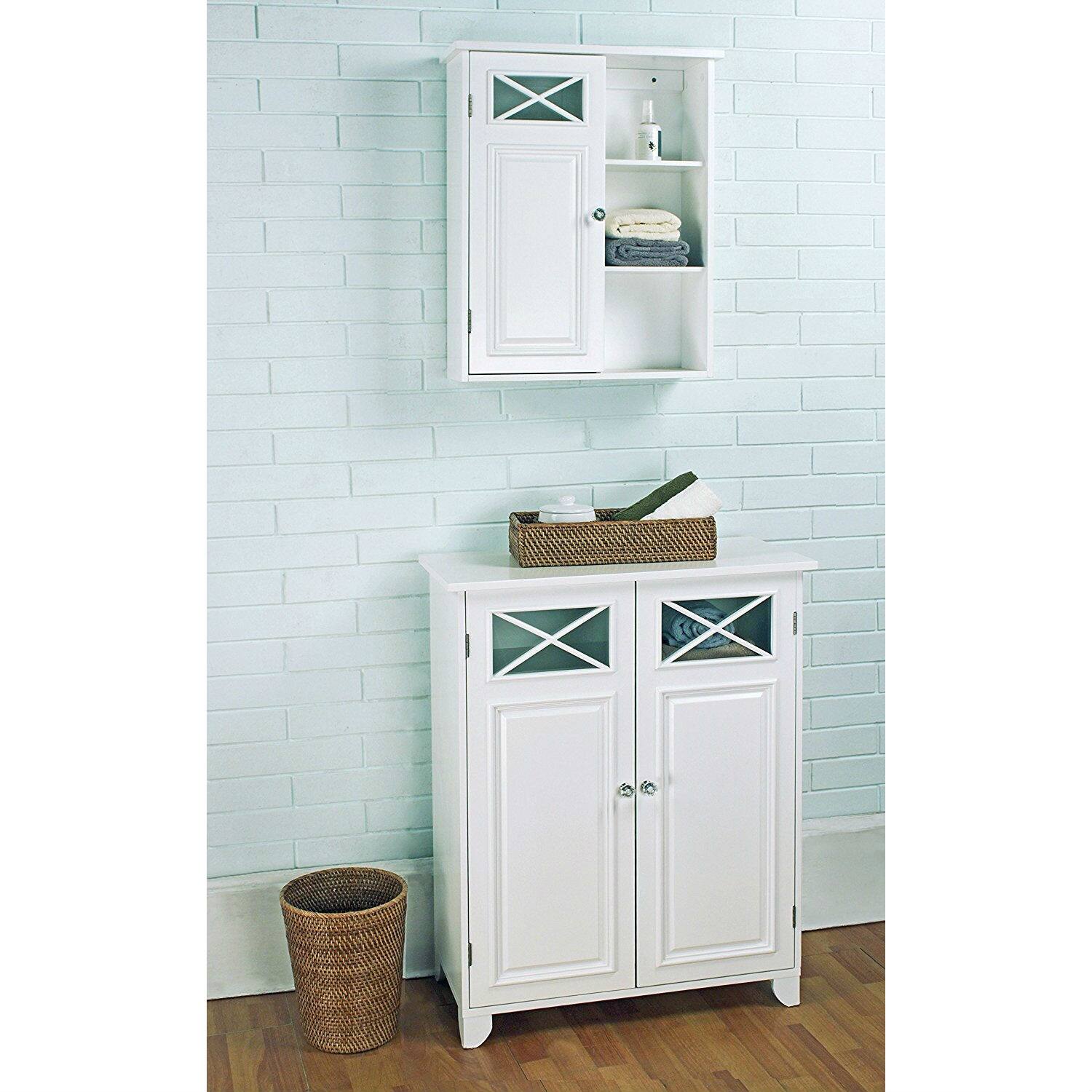 Left. Hivvago - White 2-Door Bathroom Floor Cabinet with Adjustable Storage Shelf - White.