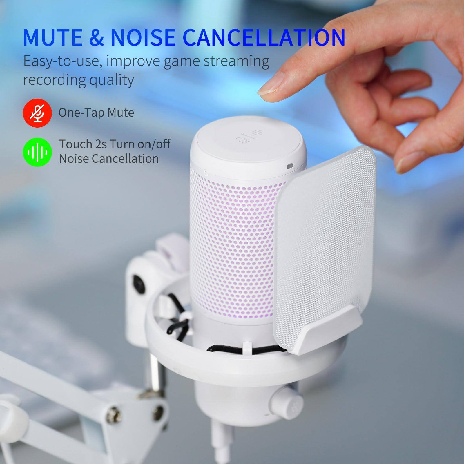 MUTE & NOISE CANCELLATION  
Easy-to-use, improve game streaming recording quality  

- One-Tap Mute  
- Touch 2s Turn on/off Noise Cancellation