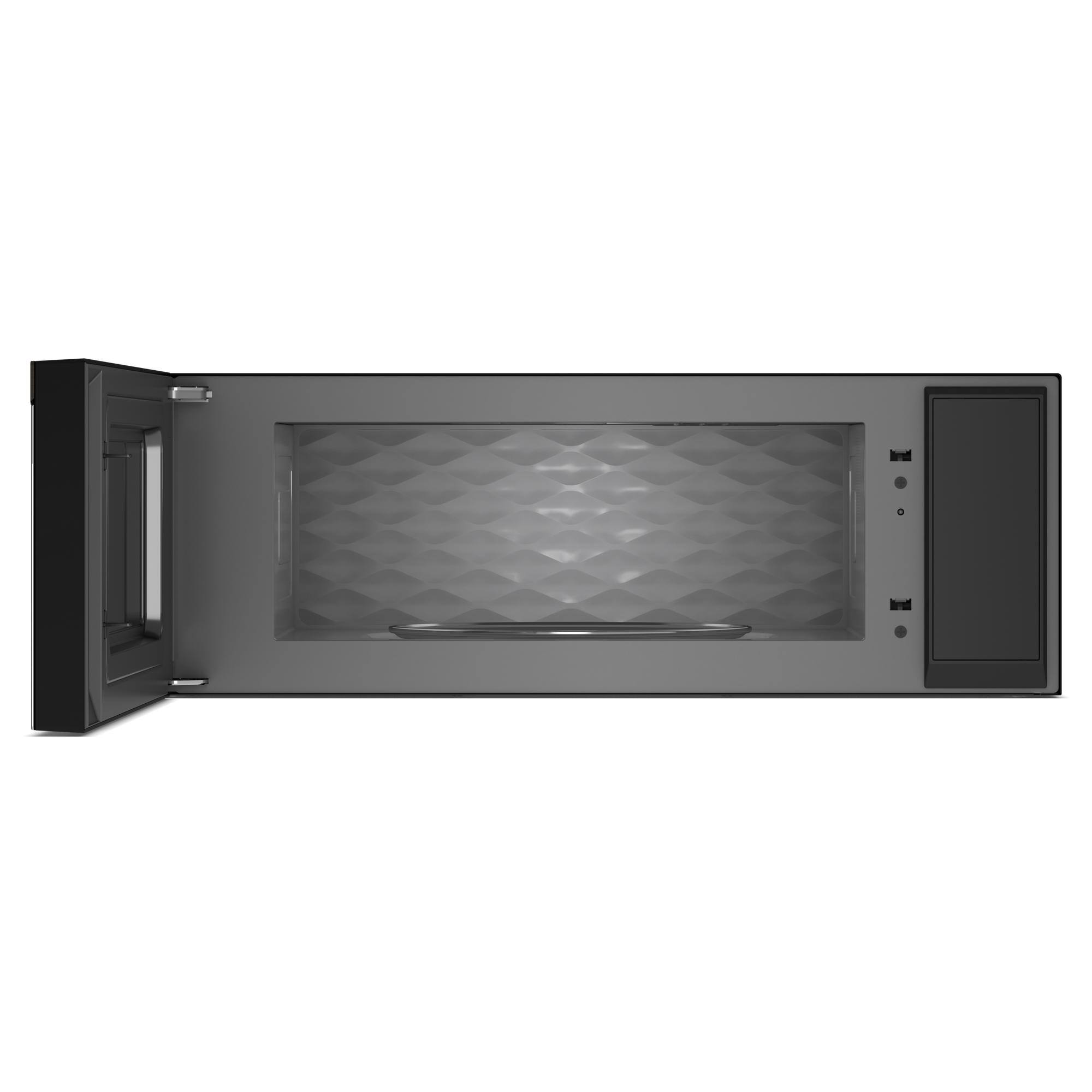 Angle. Whirlpool - 1.1 Cu. Ft. Over the Range Microwave with Sensor Cooking and 1800-Watts Cooking Power - Black Stainless.
