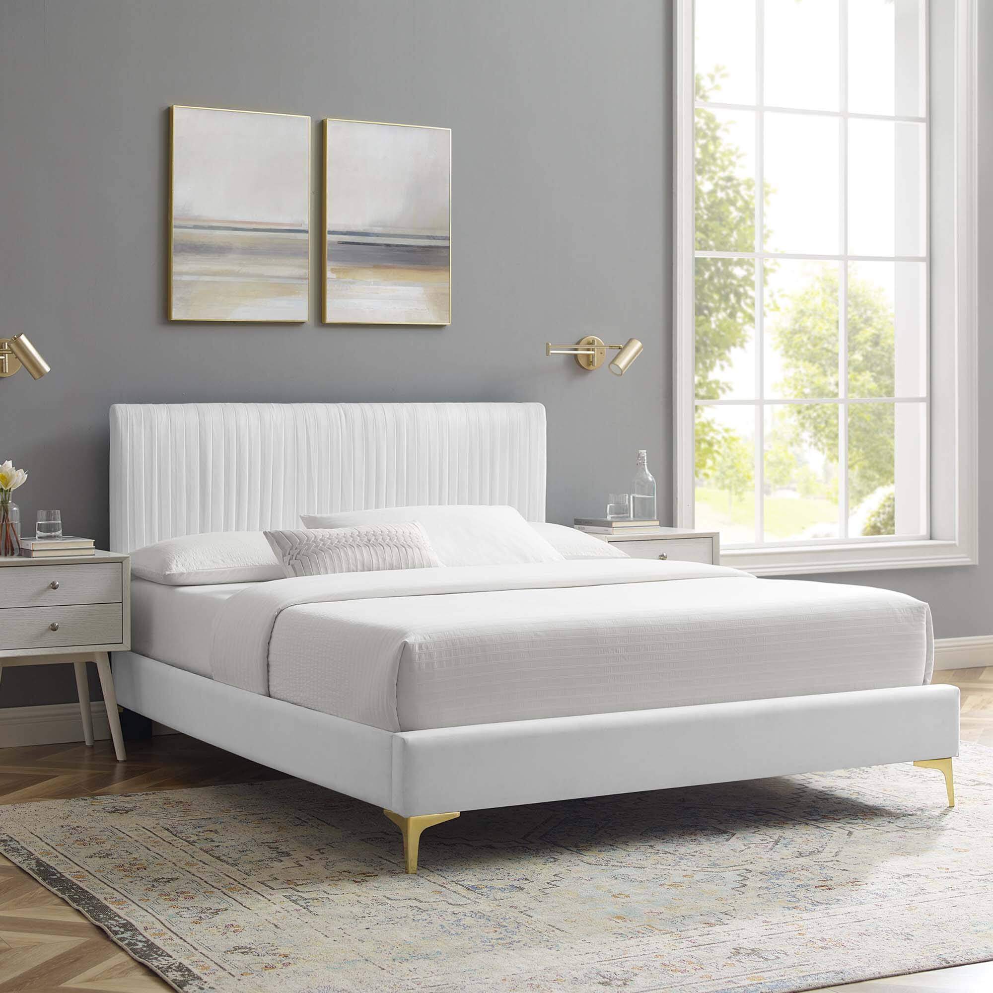 Alt View 5. Modway - Maven Full Size Fabric Upholstered Platform Bed - Oatmeal.