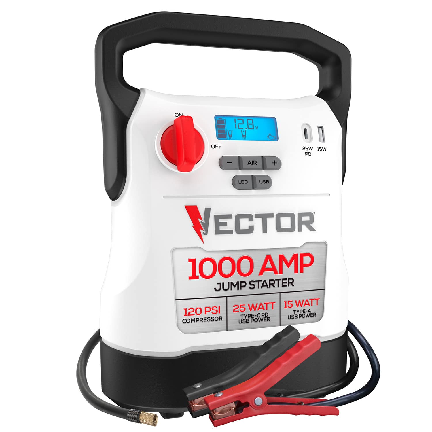 Vector - 1000-Amp 12-Volt Automotive Jump Starter with Compressor and USB Power Bank, VECJ1C