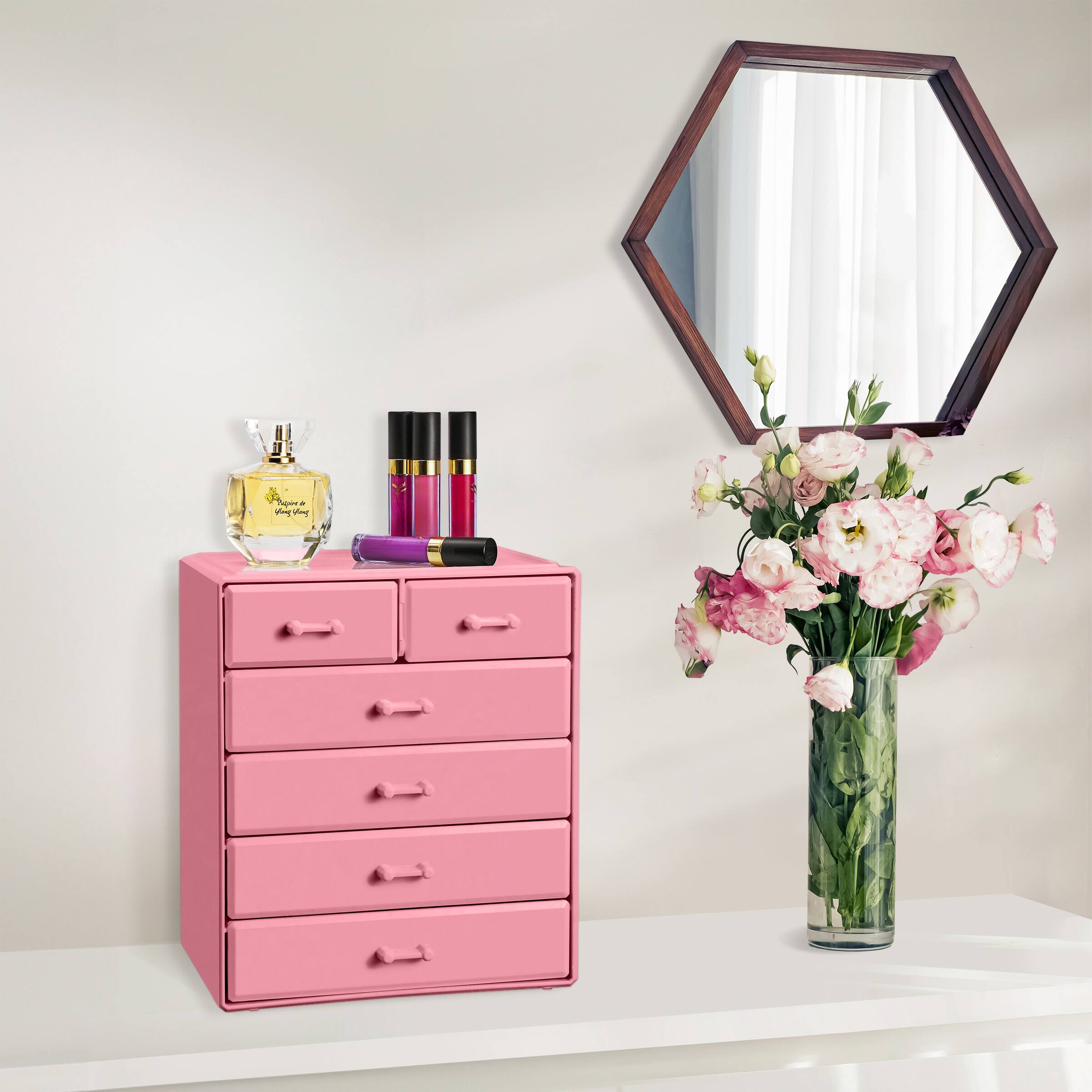 Angle. Sorbus - Sorbus 6 Drawer Makeup Organizer Case (Pink) - Pink.