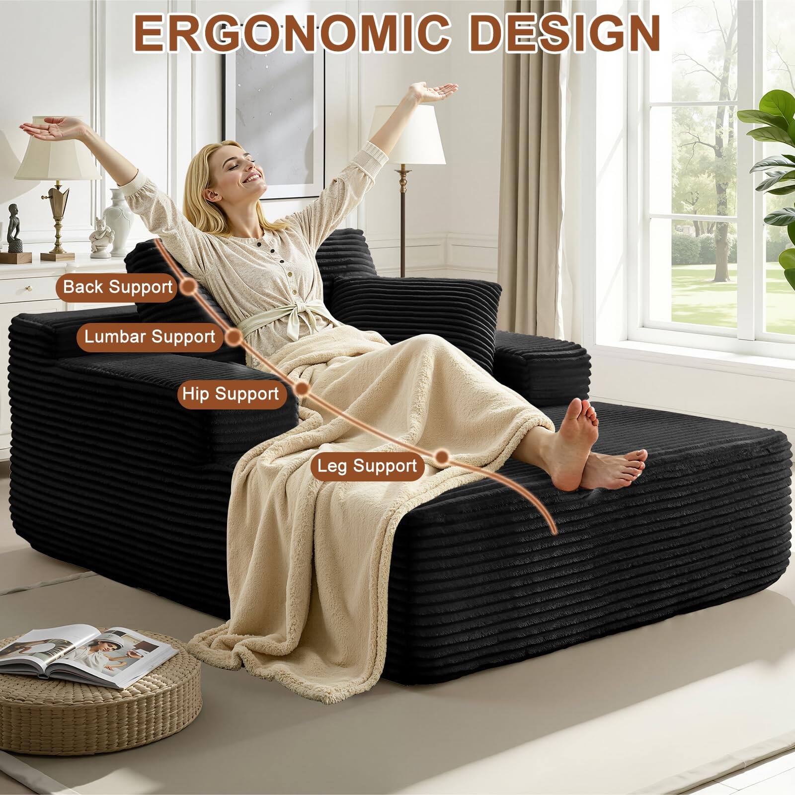ERGONOMIC DESIGN

- Back Support
- Lumbar Support
- Hip Support
- Leg Support