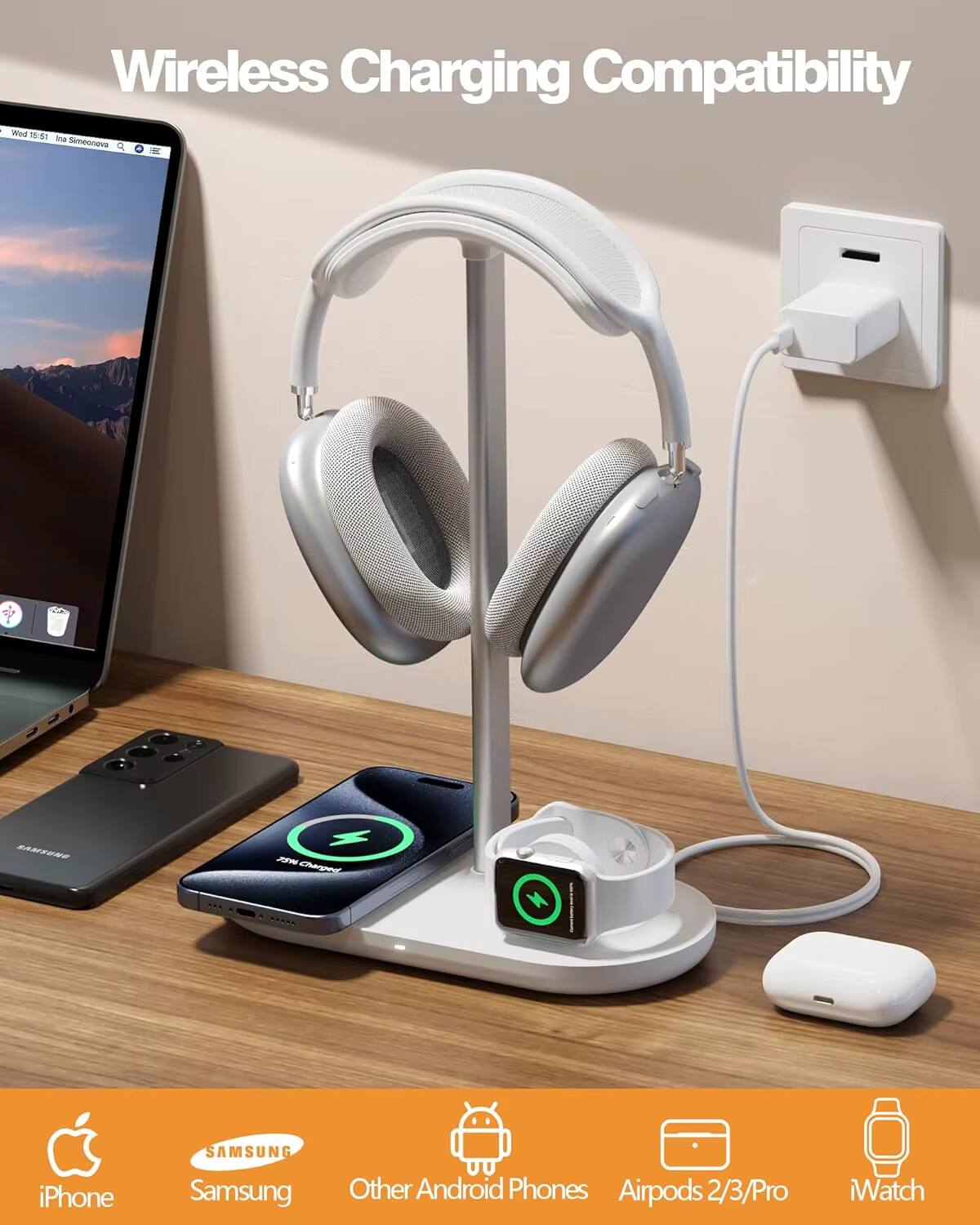 Wireless Charging Compatibility

- iPhone
- Samsung
- Other Android Phones
- Airpods 2/3/Pro
- iWatch