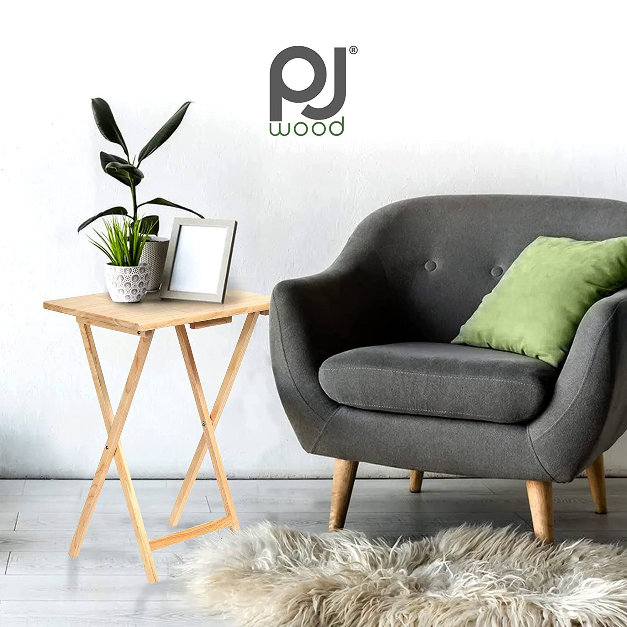 Alt View 4. PJ Wood - PJ Wood Folding TV Tray Tables with Compact Storage Rack 5 Piece Furniture Set - Natural.