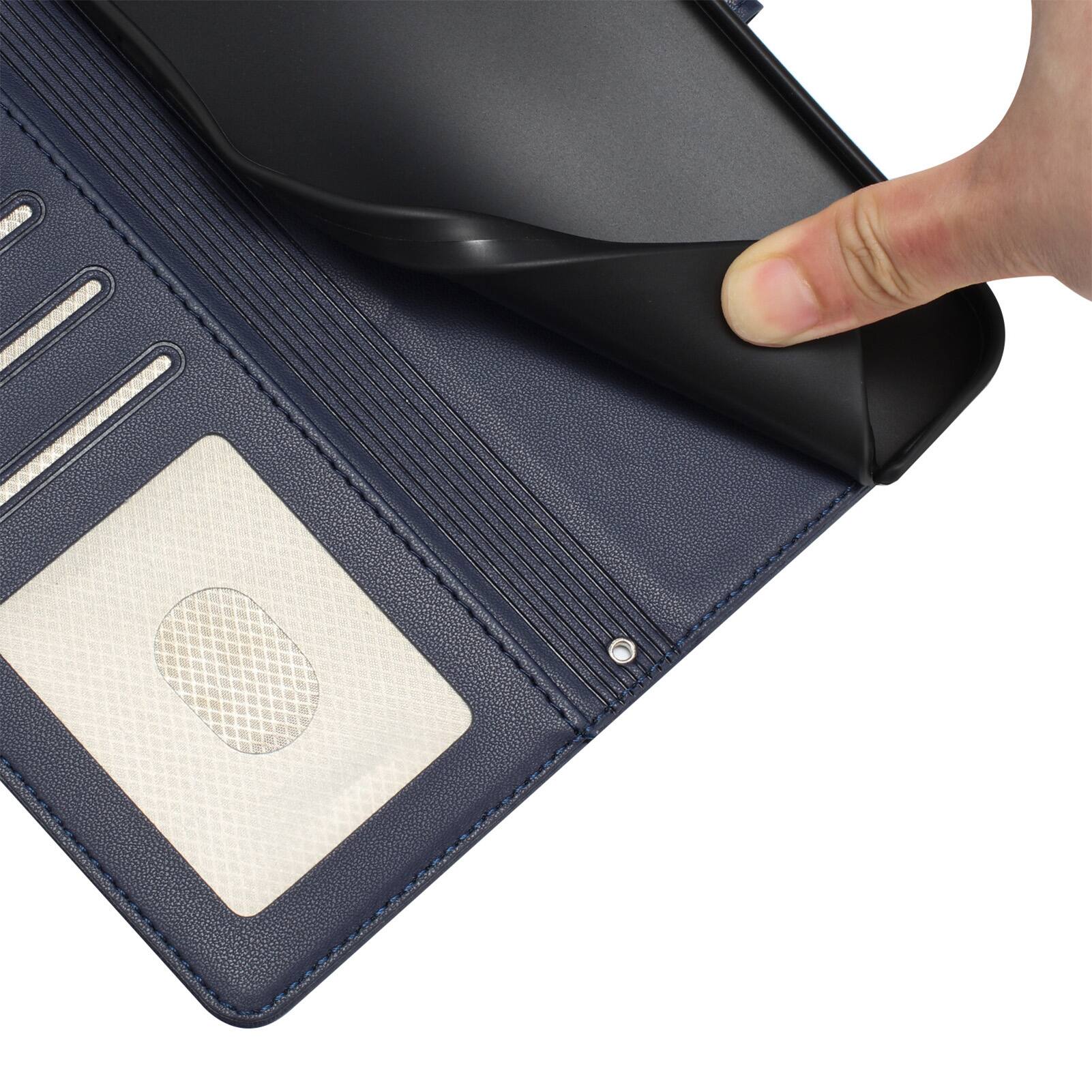Back. Dteck - Cat Pattern Crossbody Wallet Case for Samsung Galaxy A37 5G with Card Slots, RFID PU Leather Protective Stand Cover - Blue.