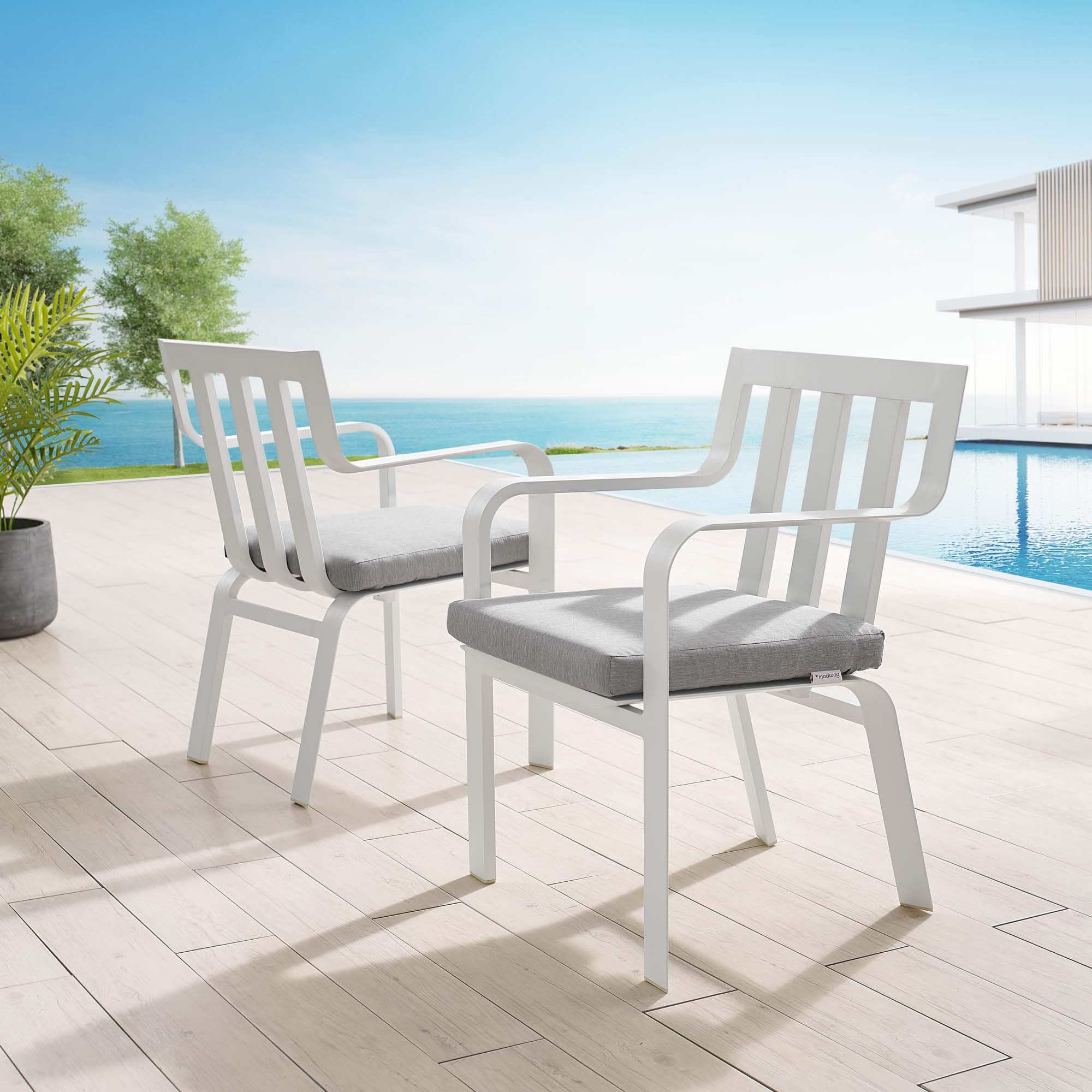 Baxley Outdoor Patio Aluminum Armchair Set of 2 by Modway - White Gray