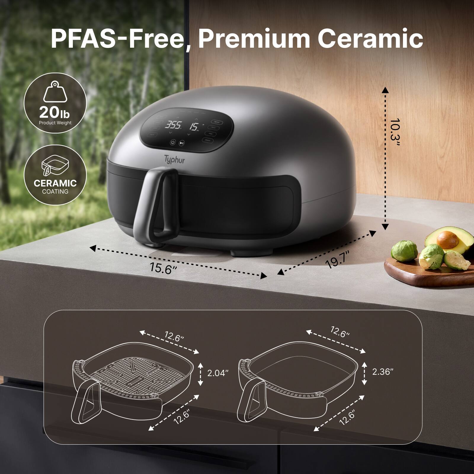 Typhur Dome 2 Self Clean Air Fryer with Dual Heating,Fits 12