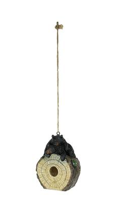 Mayrich Company - Playful Black Bears On Cut Log Polyresin Hanging Birdhouse - Brown