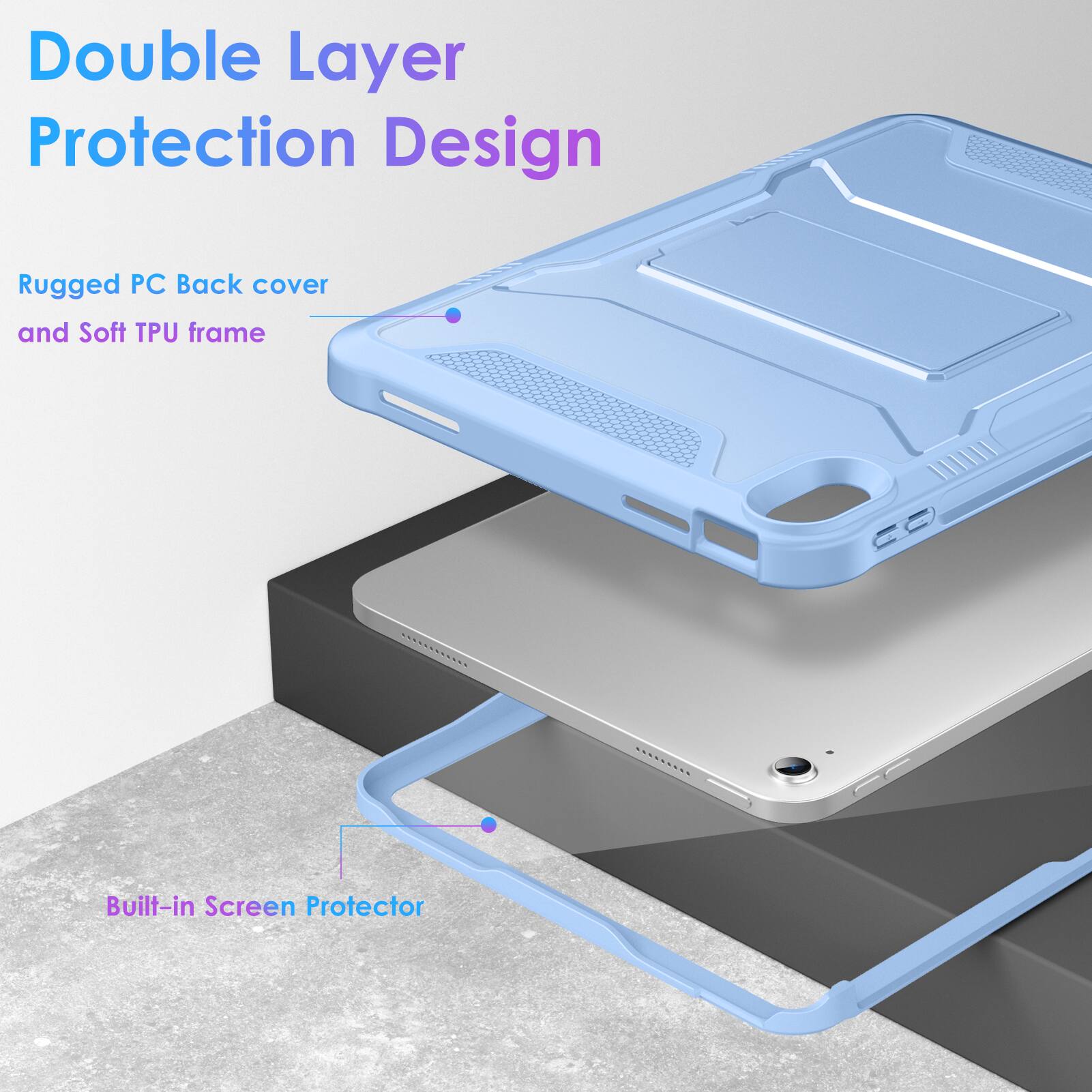 Double Layer Protection Design

Rugged PC Back cover and Soft TPU frame

Built-in Screen Protector