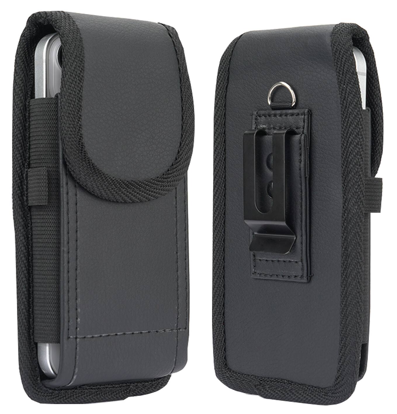 Alt View 9. Nakedcellphone - Pouch Case for iPhone 17e 16 15 14 13 12 11 XR (with Metal Clip, Belt Harness, Magnetic Closure, Vegan Leather) - Black.