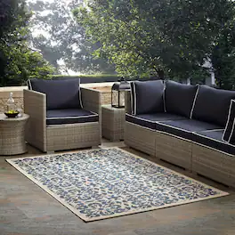 Modway - Ariana Vintage Floral Trellis Indoor and Outdoor Area Rug - Blue and Beige