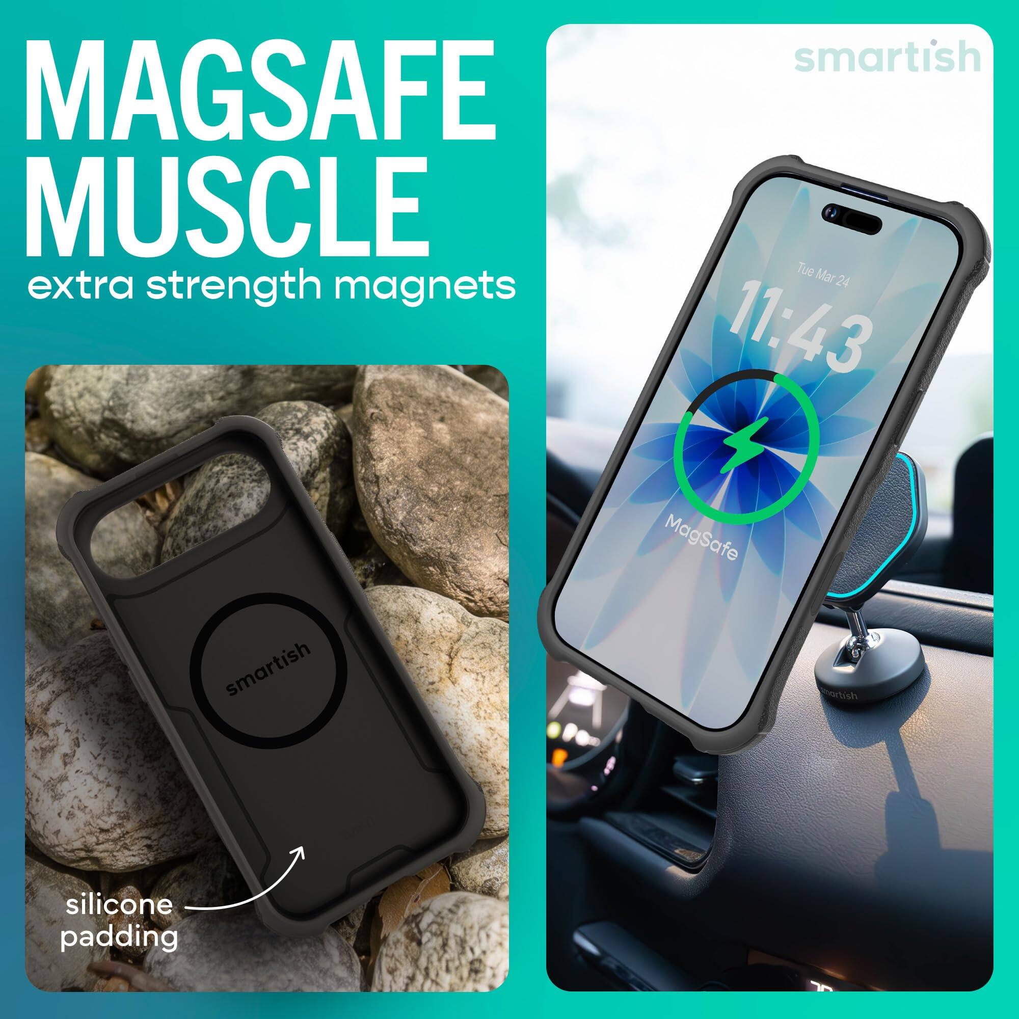 MAGSAFE MUSCLE  
extra strength magnets  

smartish  

Tue Mar 24  
11:43  

MagSafe  

silicone padding