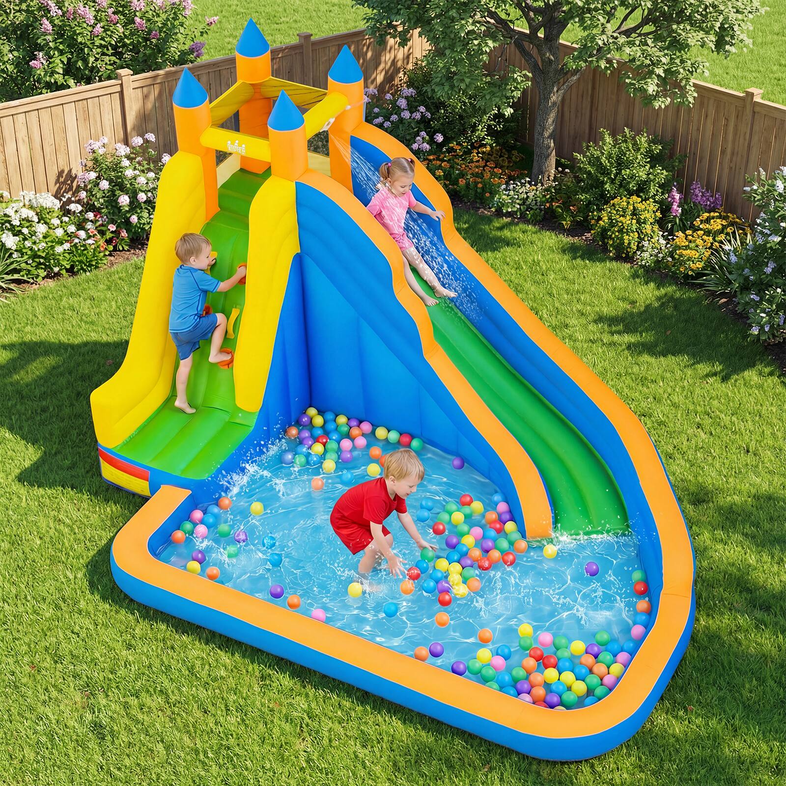 Alt View 1. Costway - Costway Inflatable Water Slide Park 3-in-1 Kids Inflatable Bounce House with 680W Blower - Multicolor.