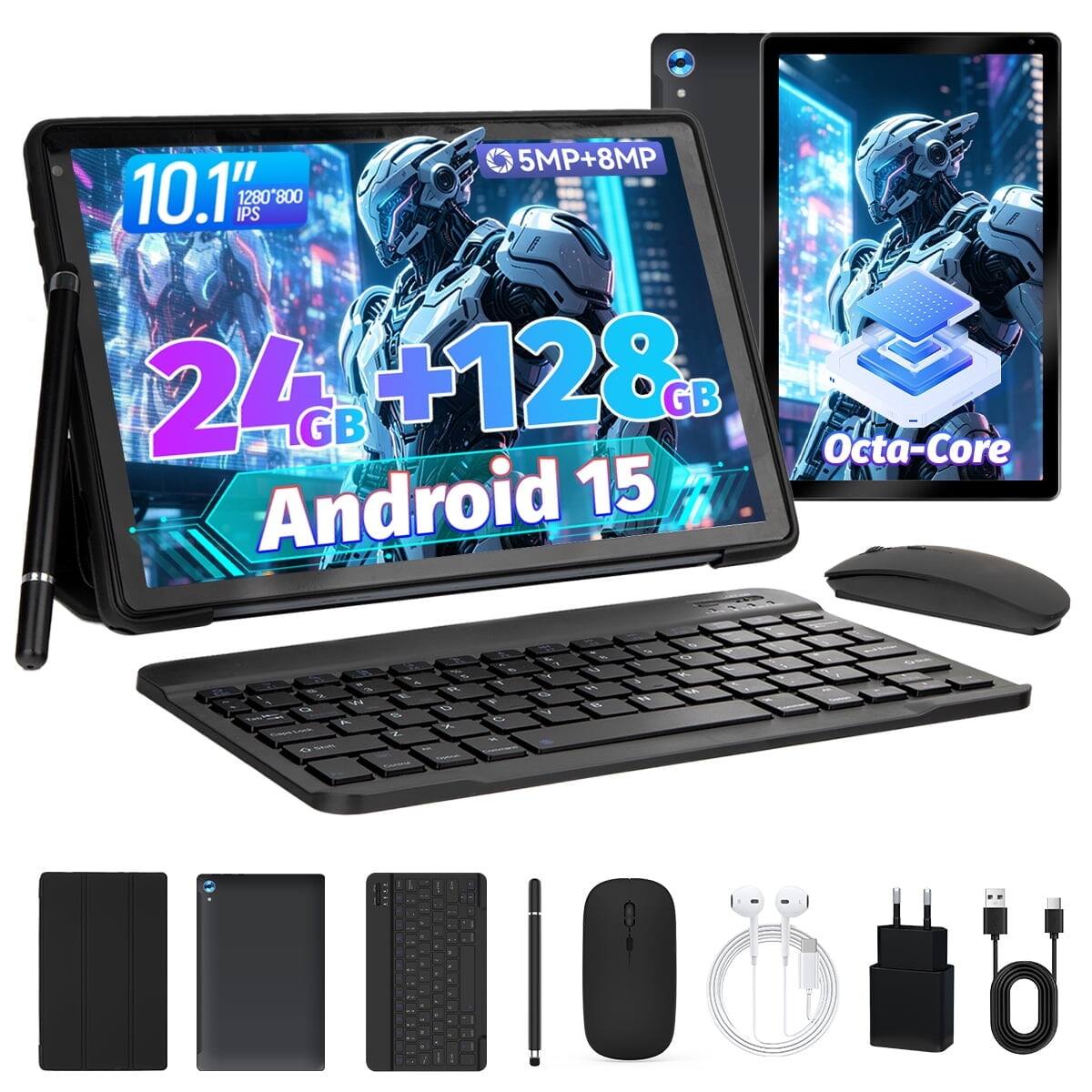 5MP+8MP 10.1" IPS 1280x800 24GB +128GB Octa-Core Android 15