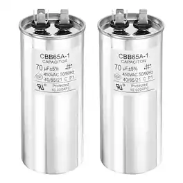 Unique Bargains - 2pcs CBB65 Capacitor 70uF 450V Run Round for AC Motor Start HVAC Compressor Generator Air Condenser - Silver