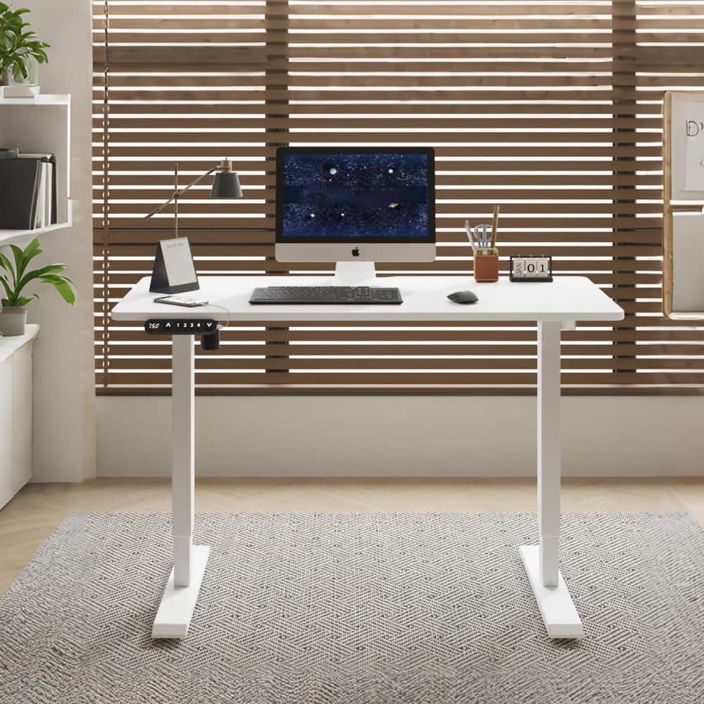 PexFix - Electric Standing Desk 55" with Memory Presets, Modern Adjustable Height Desk for Home Office & Gaming - White
