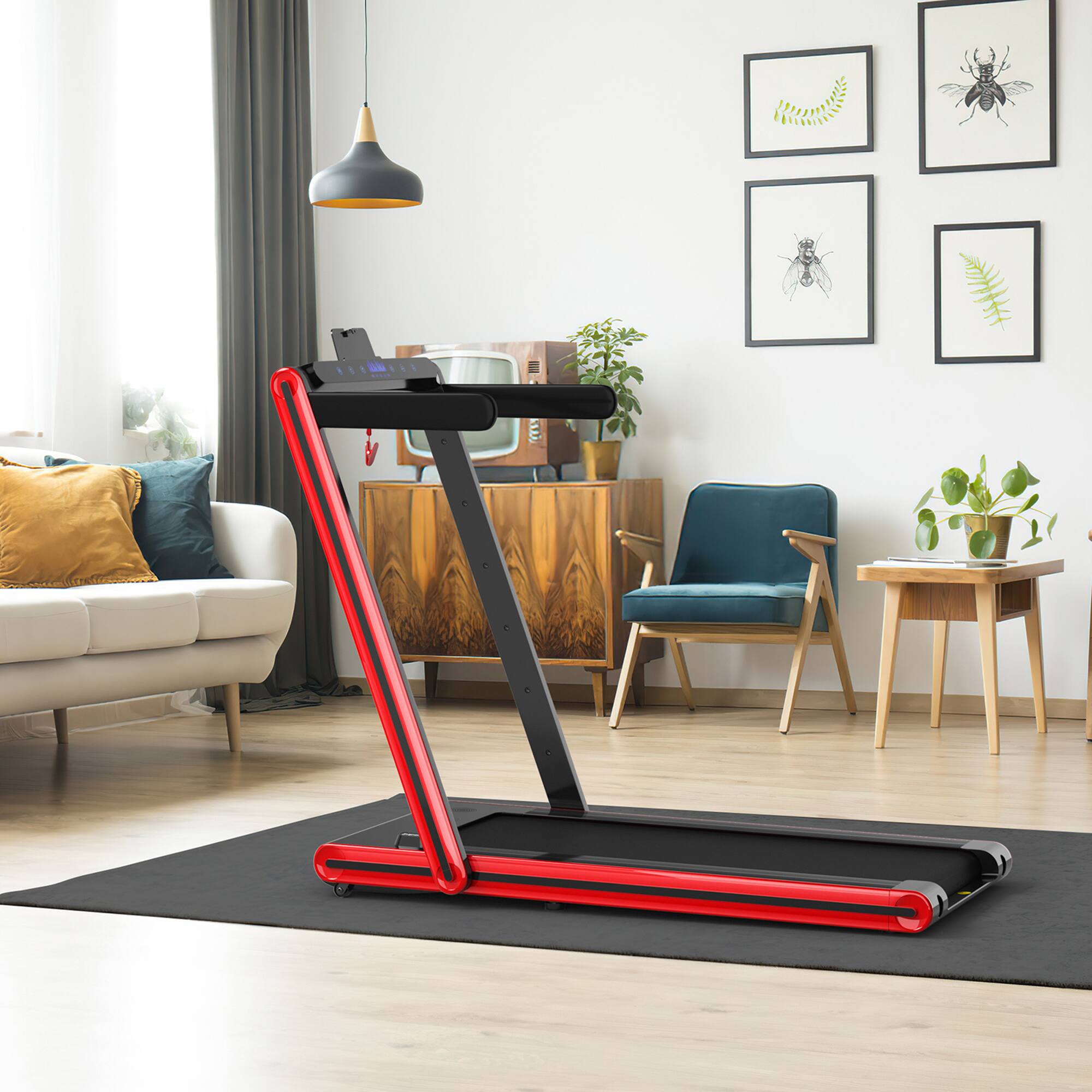 Alt View 2. Gymax - Gymax 2.25HP Folding Treadmill 2-in-1 Walking Running Machine w/ APP & Remote Control Red - Red.