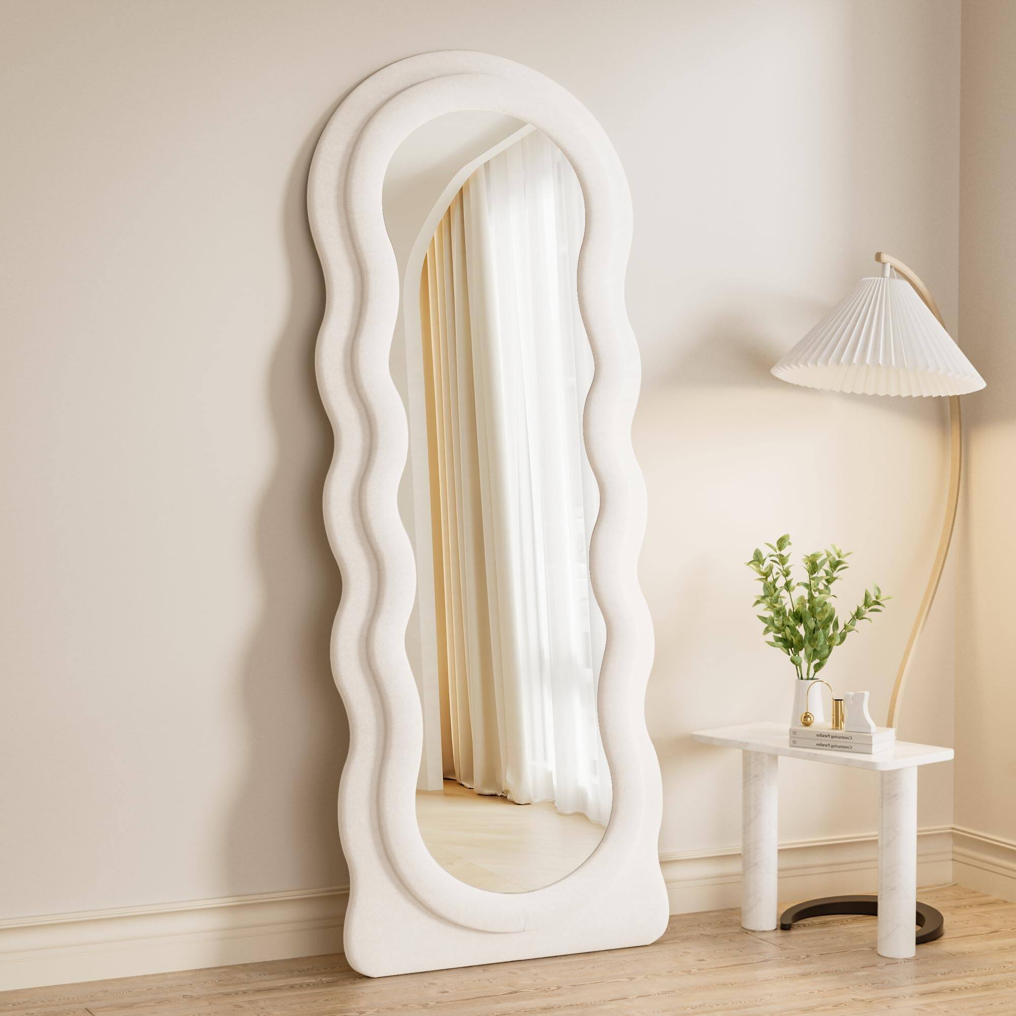 Front. Hanke - Full Length Mirorr Mirror Irregular Wall Mounted Standing Floor With Flannel Wavy Body Hanging Or Bedroom - Wavy - White.