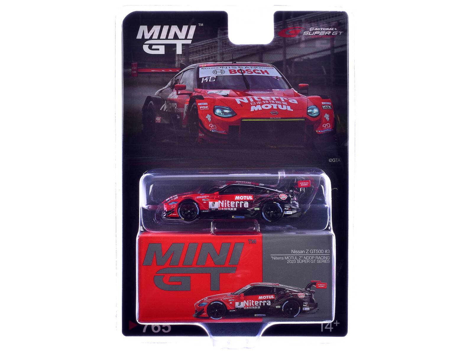 MINI GT  
AUTOBACS SUPER GT  
- K M  
- O.N.  
- ISEC  
- 0D  
- BOSCH  
- KC  
- NiLANa  
- NOK  
- Vddda  
- MOTUL  
- CORTR  
- 95 HTK  
- DO  
- CGTA  
- JUTOM  
- 7 Niterra  

TM Nissan 2 3T500 #3  
MINI "Niterra MOTU 2023 SUPER GT RACING SERIES GT MOTUL  
- 3 Niterra  
- 8HN 2 705  
- 14+