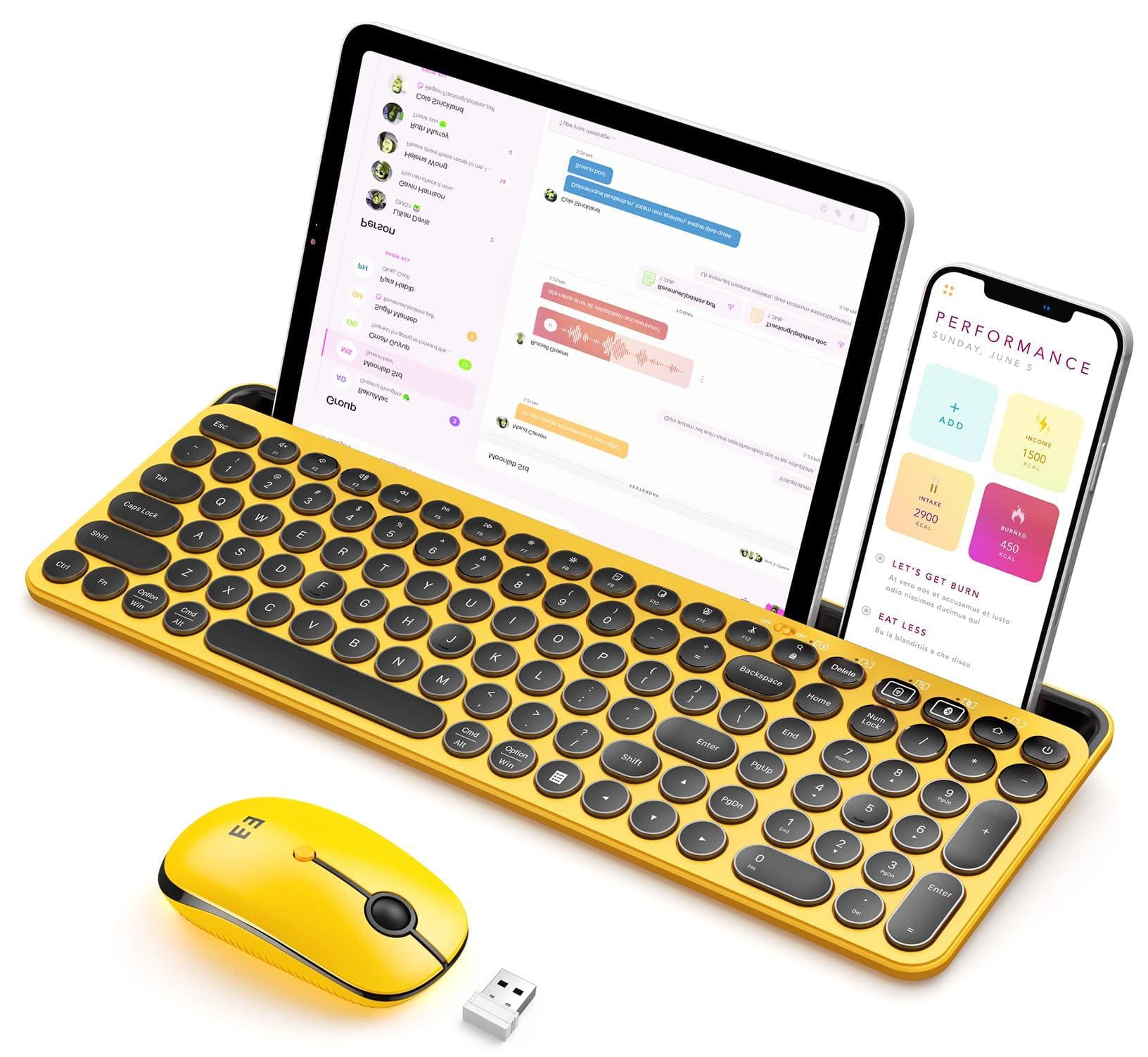 TECH SAFARI - And Mouse For Ipad Ctu-301 Wireless Multi-device Bluetooth Combo With Tablet Holder Ipad macbook windows Io - Black & Yellow