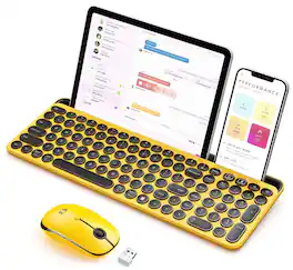 TECH SAFARI - And Mouse For Ipad Ctu-301 Wireless Multi-device Bluetooth Combo With Tablet Holder Ipad macbook windows Io - Black & Yellow