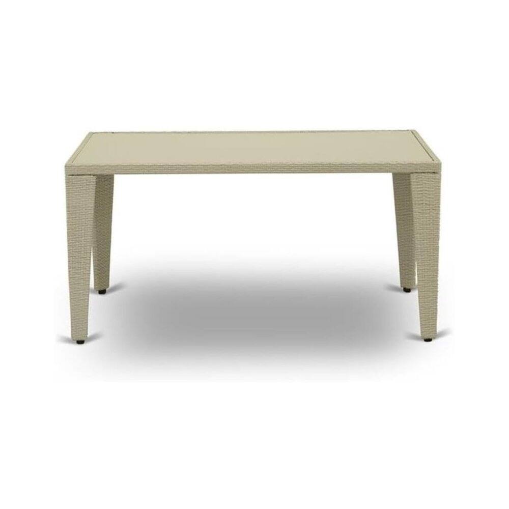 Angle. East West Furniture - Outdoor Wicker Dining Table - Rectangle PE Wicker Table with Glass Top - Natural Linen.
