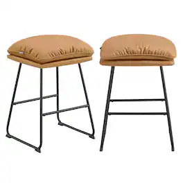 Songmics Home - Bar Stools Set of 2, Counter Height Bar Stools, Leather Counter Stools Barstools with Soft Cushion and Metal Sled Legs - Caramel