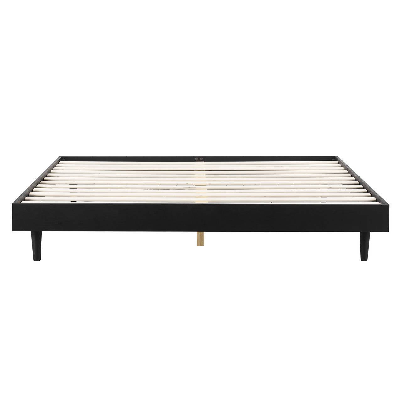 Hivvago - King size Mid-Century Modern Platform Bed Frame Wood Finish - Black