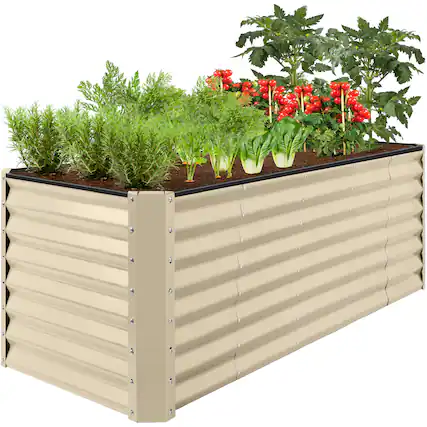 Front. Best Choice Products - Best Choice Products 8x2x2ft Raised Metal Outdoor Garden Bed for Flowers Vegetables Herbs - Beige - Beige.