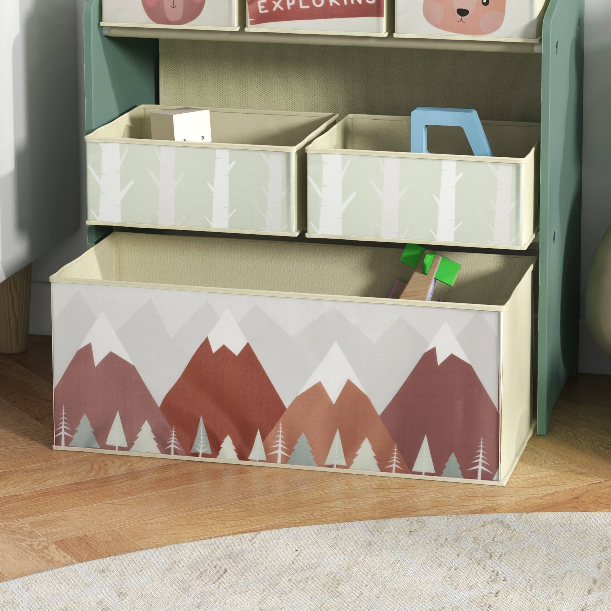 Alt View 8. Qaba - Storage Organizer with 6 Storage Bins and 3-Tier Bookshelf, Toy Storage Shelf for Bedroom - Green.