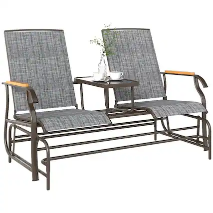 Front. PULUZ - Outdoor 2-Person Glider Bench, Outside Glider Swing Chair Loveseat with Table, Steel Frame - Gray.