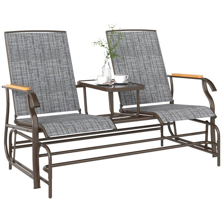 Front. PULUZ - Outdoor 2-Person Glider Bench, Outside Glider Swing Chair Loveseat with Table, Steel Frame - Gray.