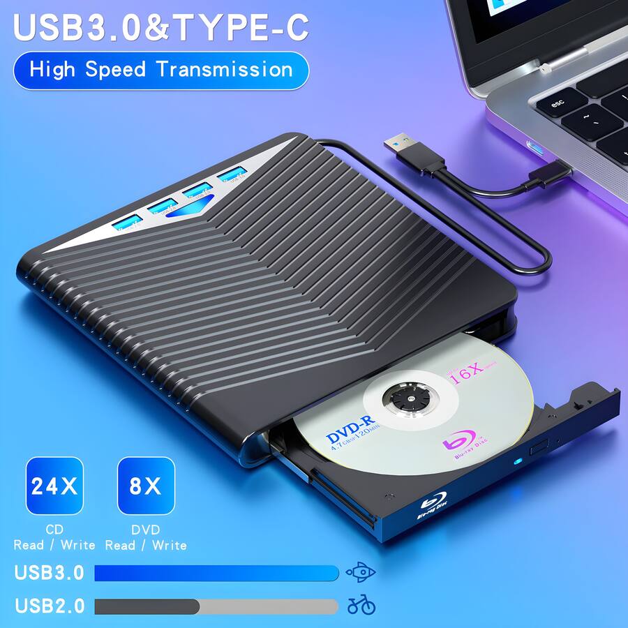 Kitcheniva External CD DVD Drive USB 3.0 Burner Reader Writer For PC ...