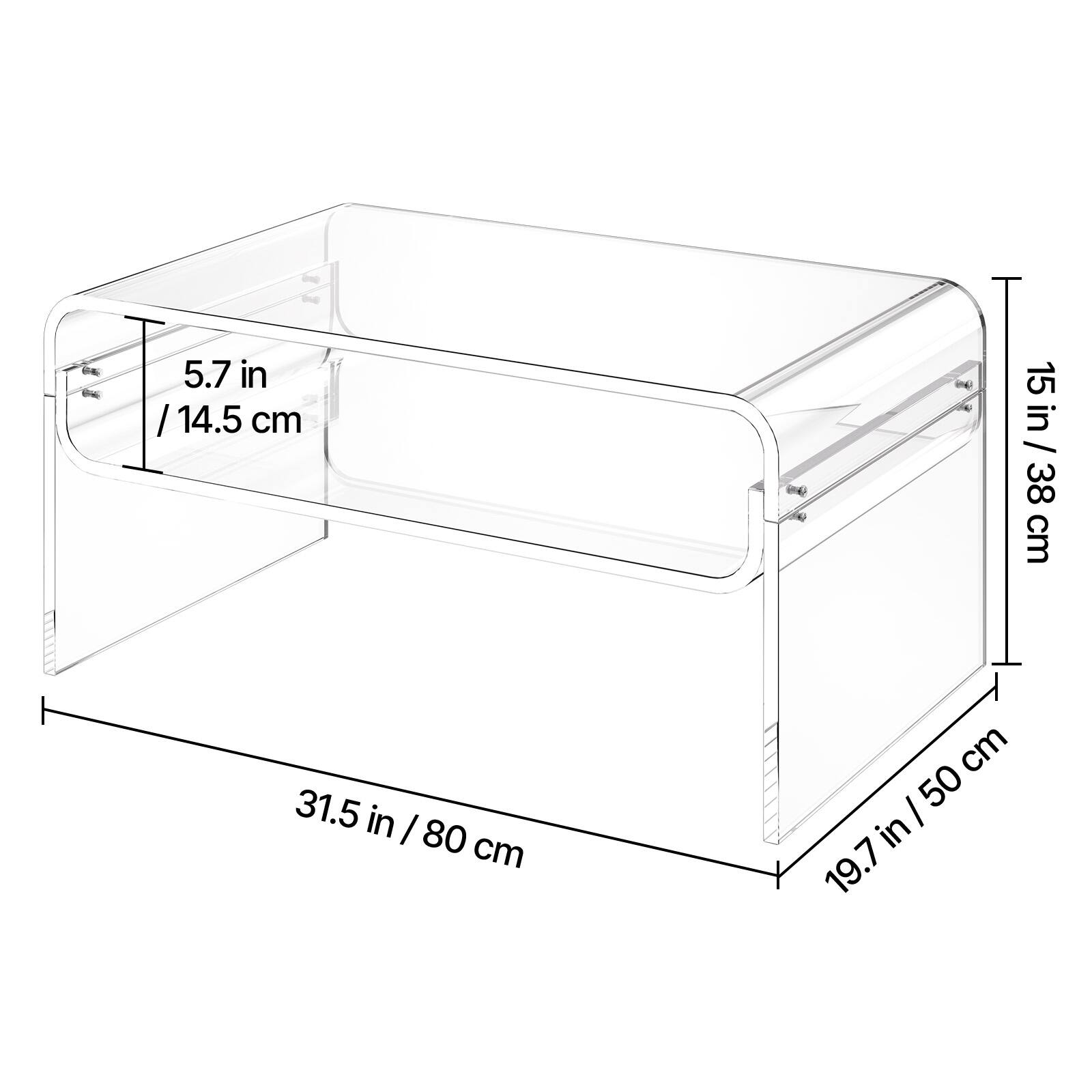 5.7 in / 14.5 cm  
15 in / 38 cm  
31.5 in / 80 cm  
19.7 in / 50 cm