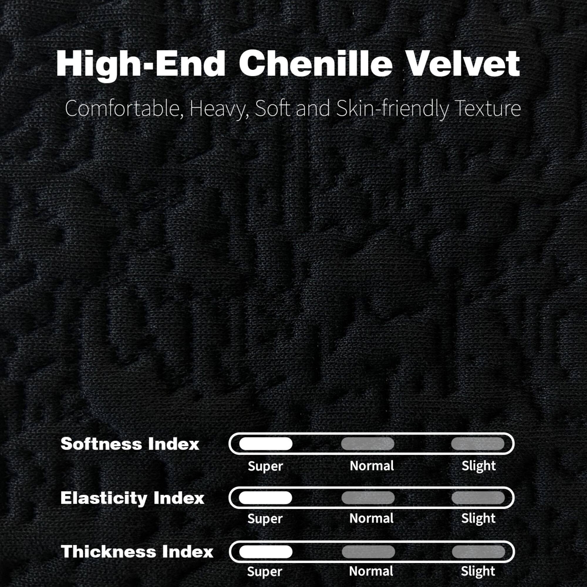 High-End Chenille Velvet  
Comfortable, Heavy, Soft and Skin-friendly Texture  

Softness Index: Super Normal Slight  
Elasticity Index: Super Normal Slight  
Thickness Index: Super Normal Slight