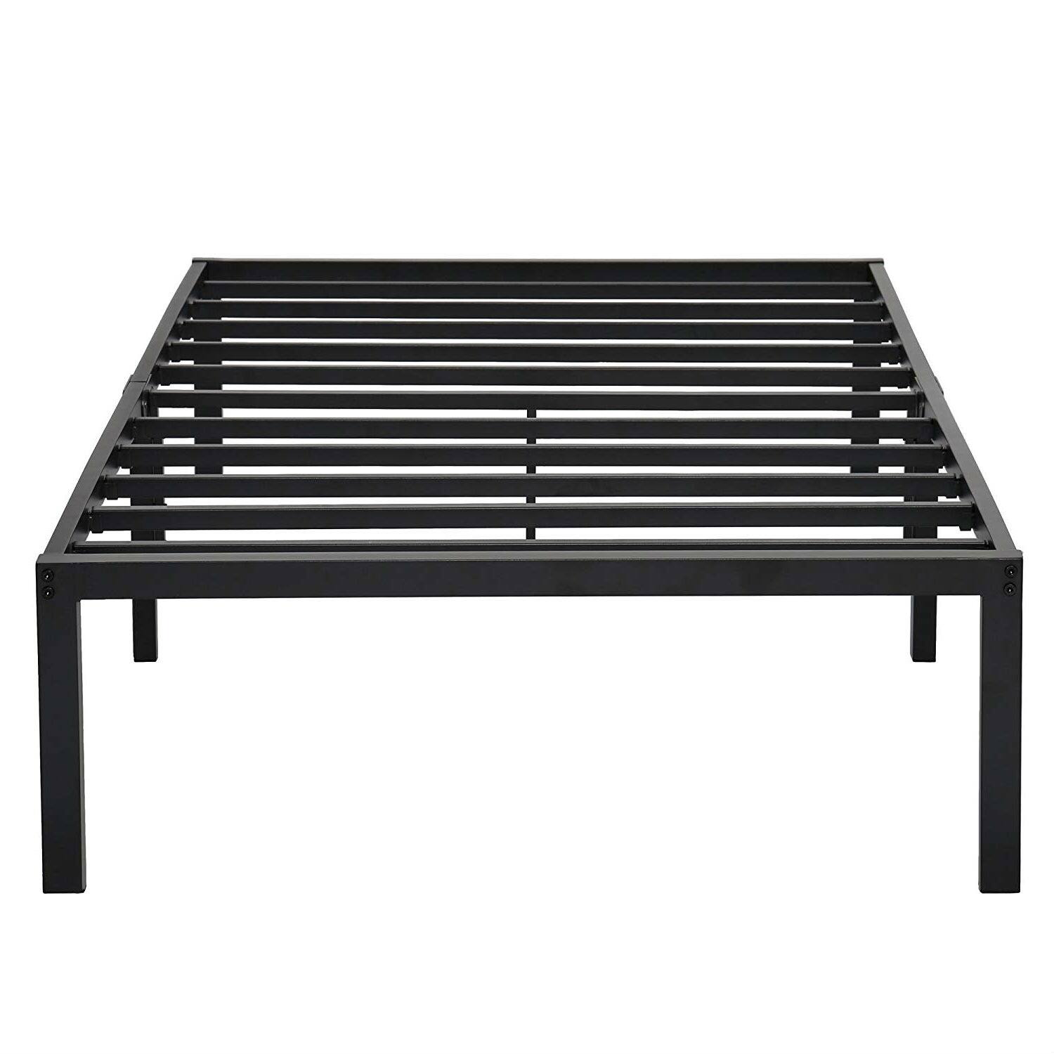 Angle. Hivvago - Twin XL size Heavy Duty Black Metal Platform Bed Frame - Black.