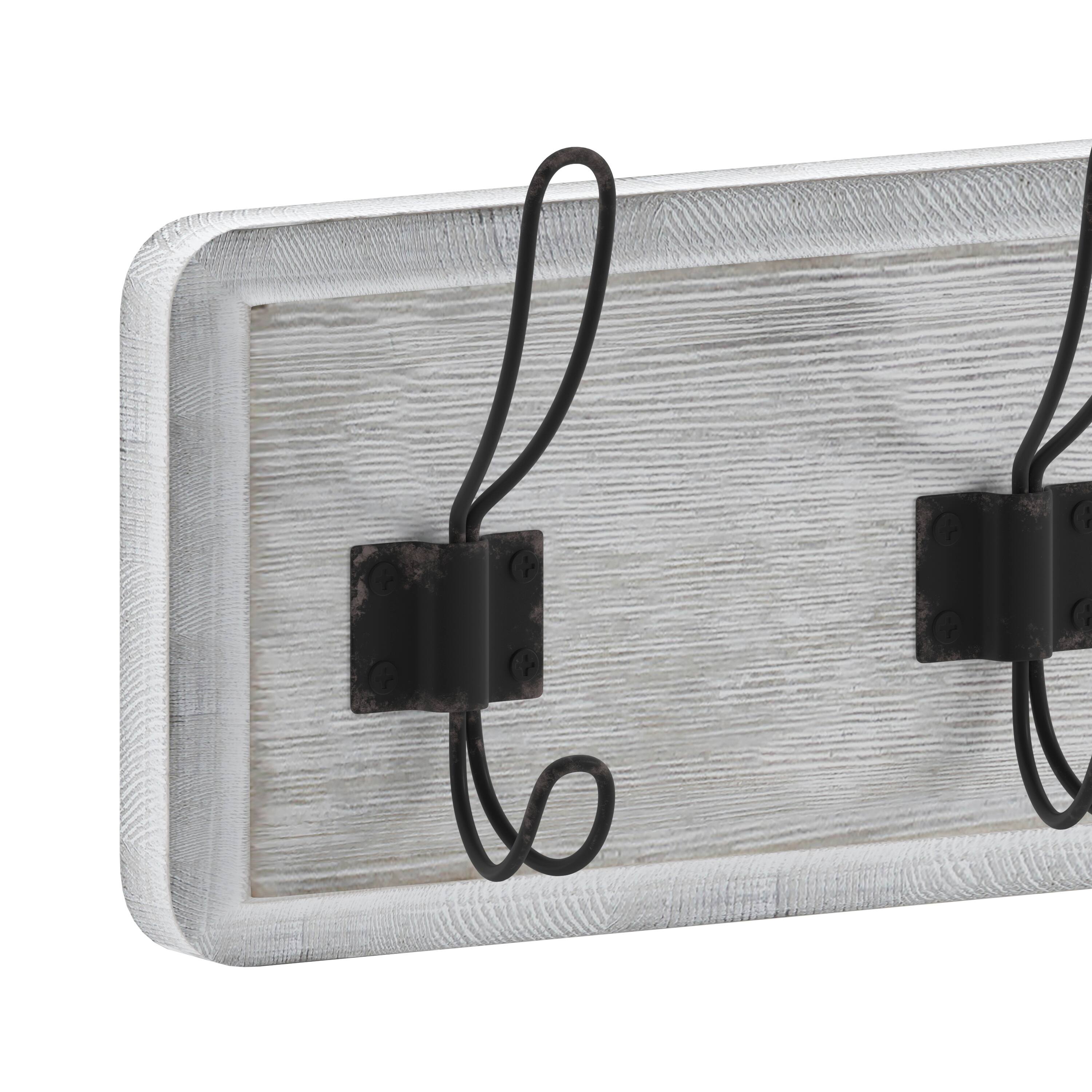 Alt View 10. Emma + Oliver - Wade Rustic Wall Hanging Storage Rack with 5 Hooks for Entryway, Kitchen, Bathroom and More - White Wash.