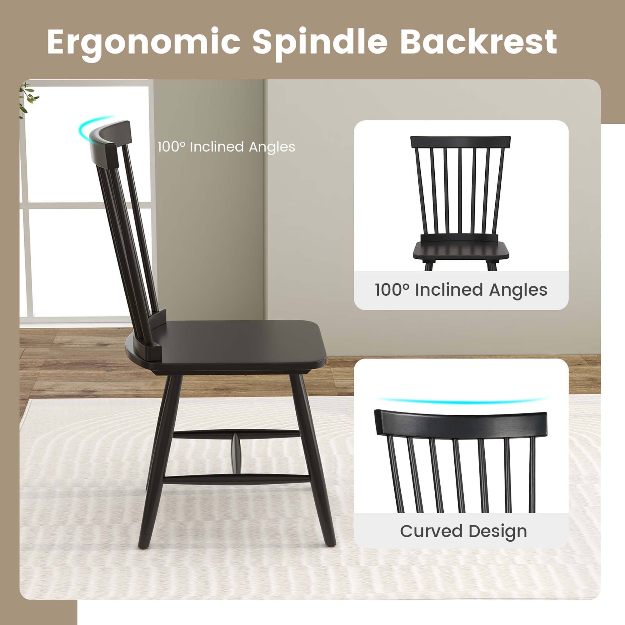 Ergonomic Spindle Backrest, 100° Inclined Angles, Curved Design