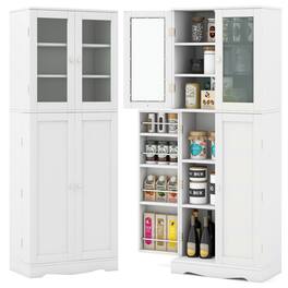 Ecooso - Tall Kitchen Pantry Sideboard Storage Cabinet with Dual Tempered Glass Doors and Shelves - White