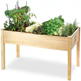 Maple99 - Raised Garden Bed - Elevated Wood Planter Box with Bed Liner - Planter Box with Legs for Flowers, Herbs - 200lb Capacity - Beige