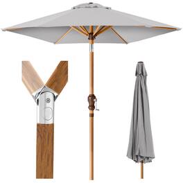 Best Choice Products - 10ft Outdoor Woodgrain Pattern Steel Market Patio Umbrella w/ Crank, Tilt - Fog Gray - Fog Gray - Woodgrain Finish