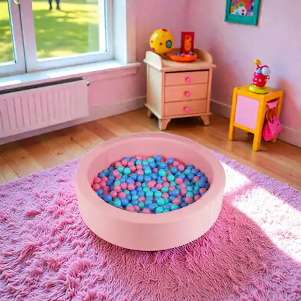 Front. BreeBe - 42.5" Circular Toddler Ball Pit with 25D Foam Interior & Removable PU Washable Cover - Pink.
