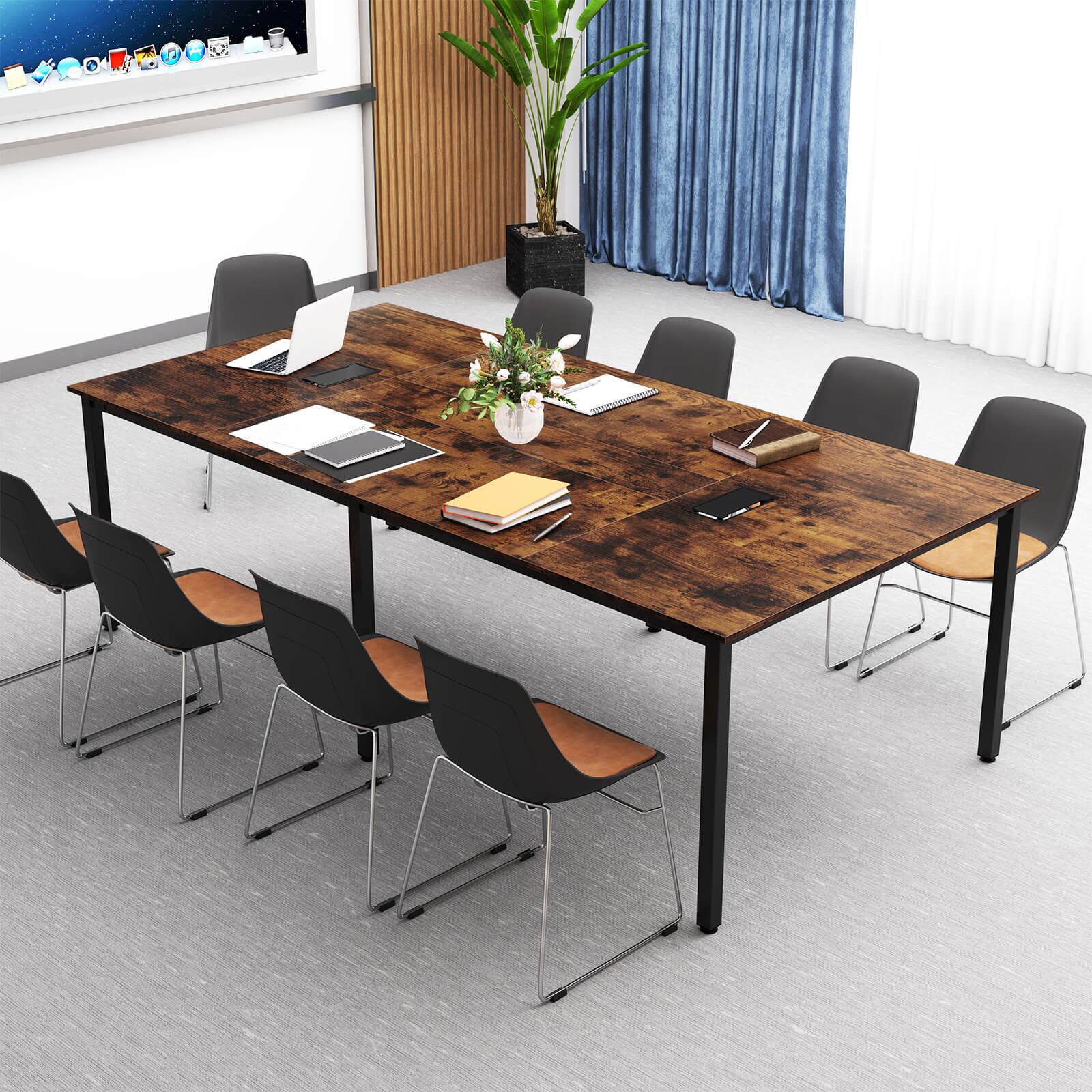 Alt View 3. Costway - Costway 1 PCS 95" x 48" Large Meeting Table Seats up to 10 People 2 Cable Grommets for Office - Brown.