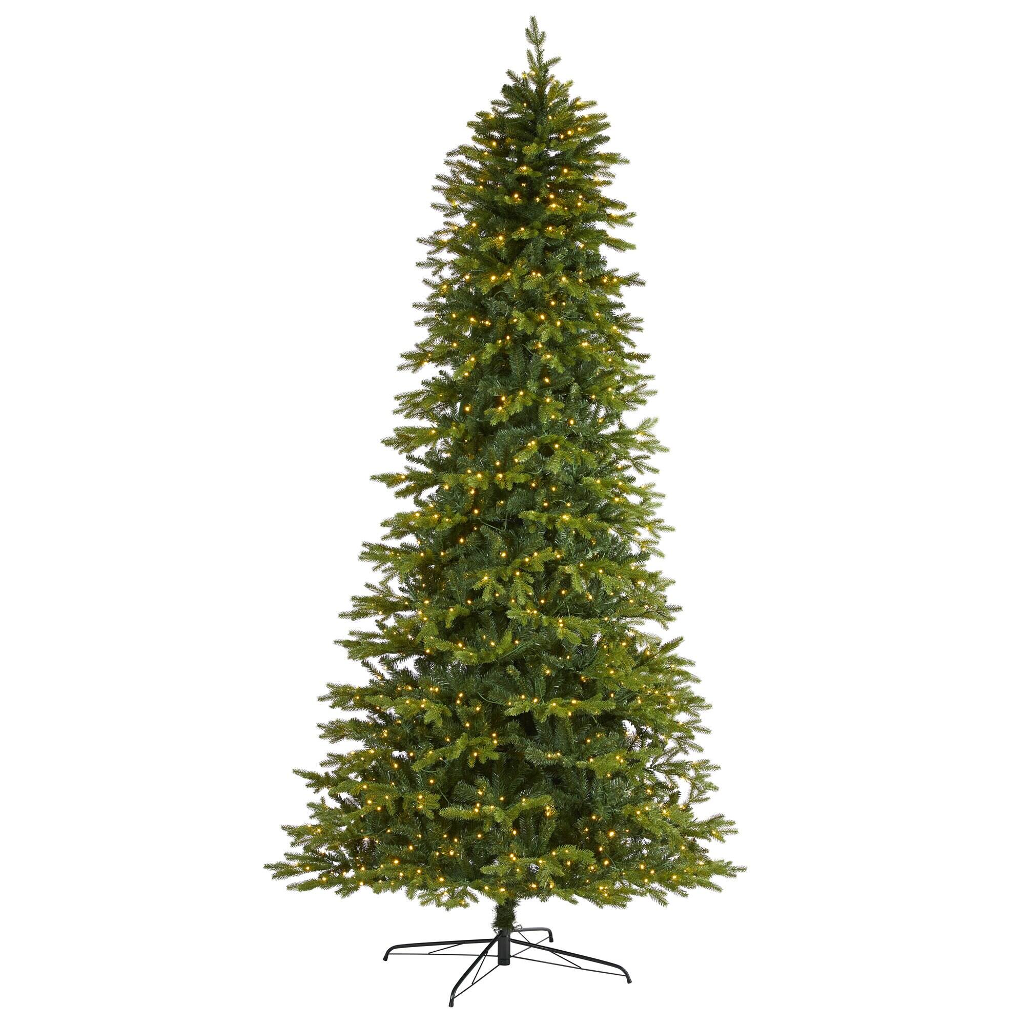 Front. BreeBe - 10’ Belgium Fir Christmas Tree with 1050 Clear LED Lights - Green.