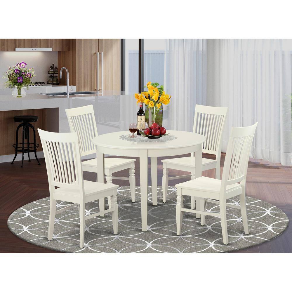 Back. East West Furniture - 5 PcKitchen Table set for 4-Table and 4 Dining Chairs - Linen White.