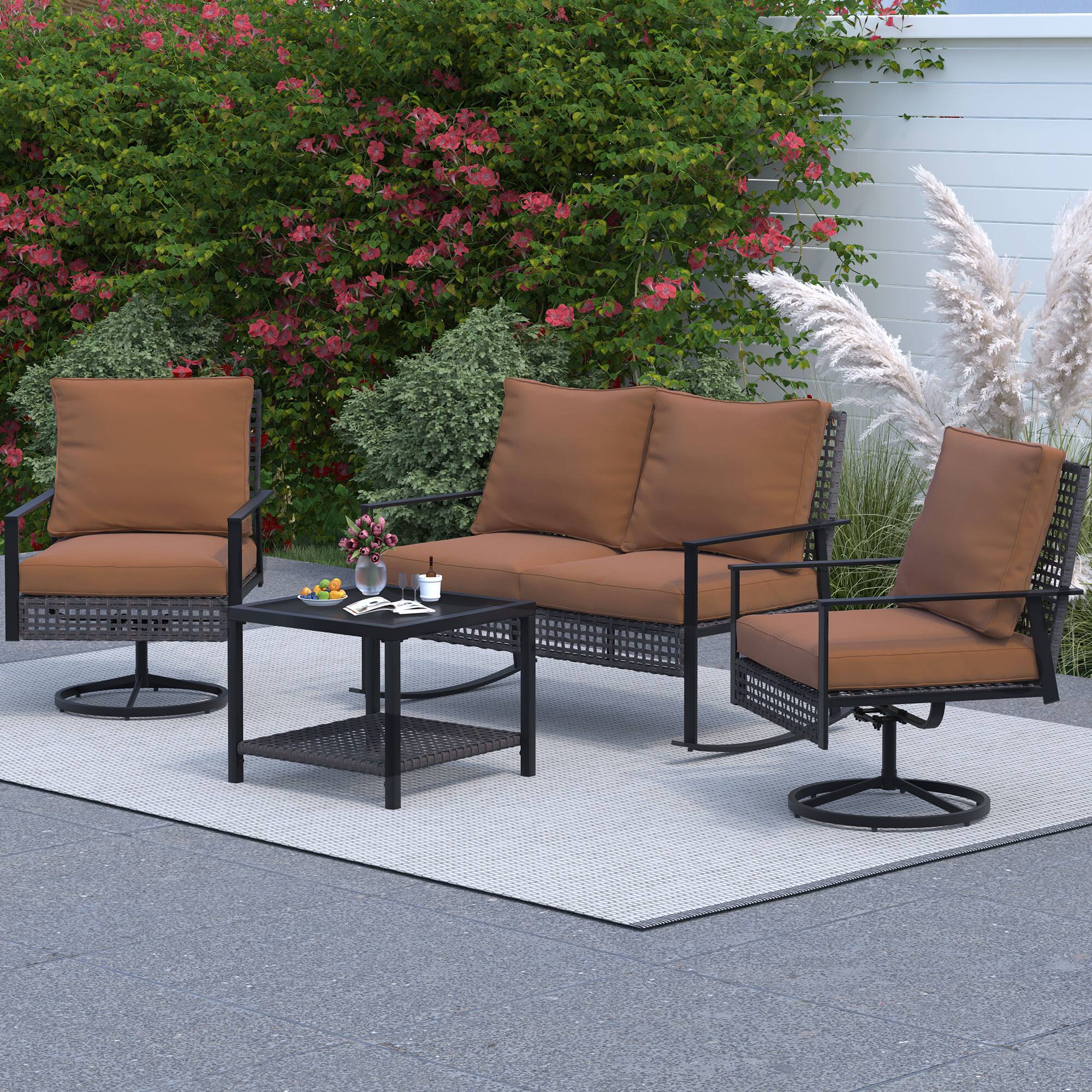 Left. Ainfox - Ainfox 4pcs Patio Furniture Set For Backyard Balcony Poolside Garden - Brown.
