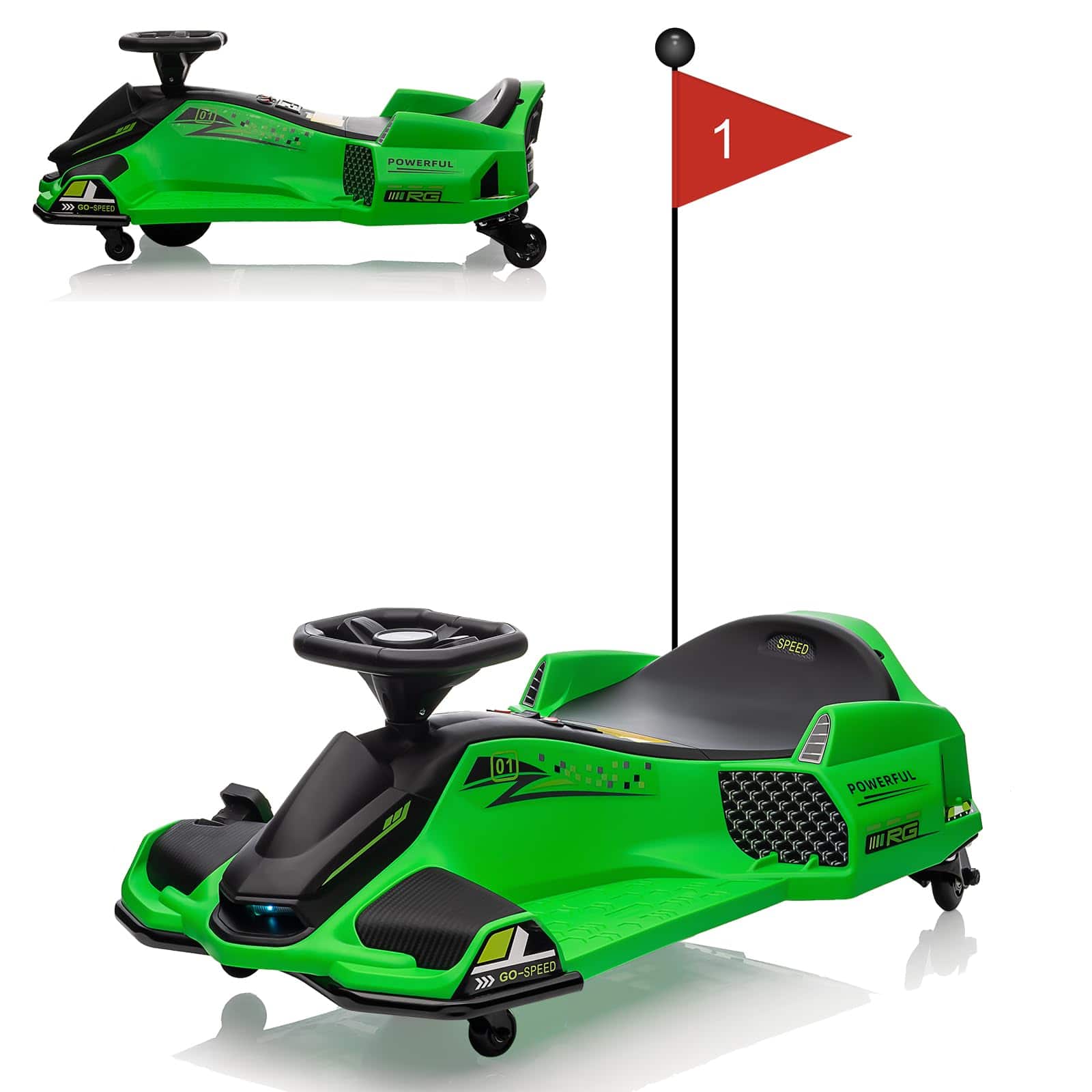 Acekool - Kids Drifting Car, 12V Ride On Go Kart - Green