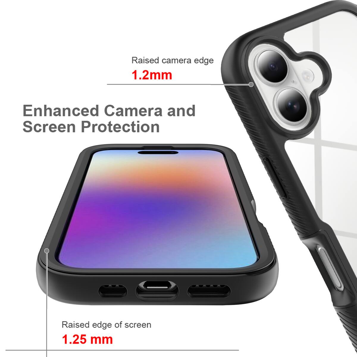 Raised camera edge 1.2mm  
Enhanced Camera and Screen Protection  
Raised edge of screen 1.25 mm