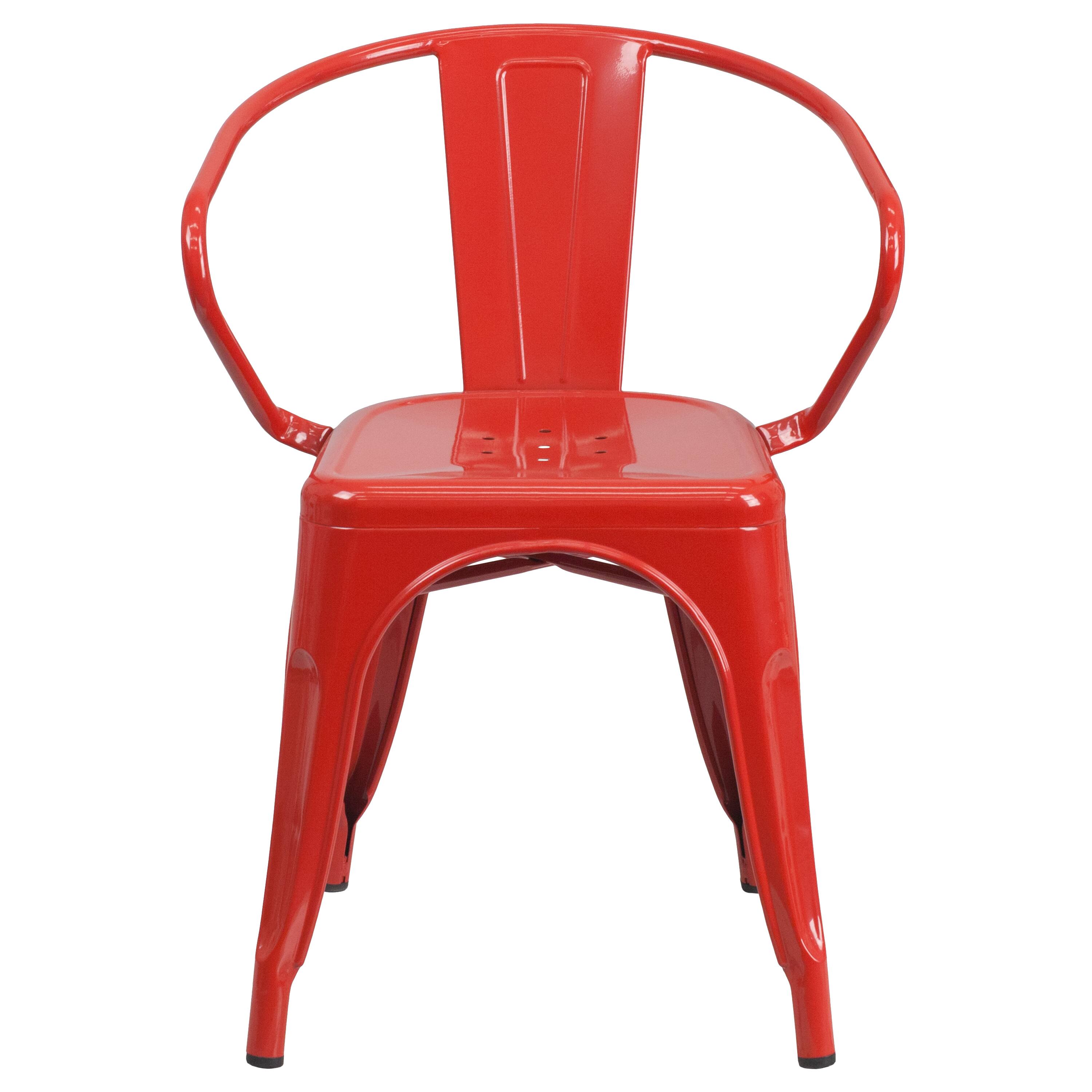 Alt View 7. Emma + Oliver - Commercial Grade Colorful Metal Indoor-Outdoor Chair with Arms - Red.